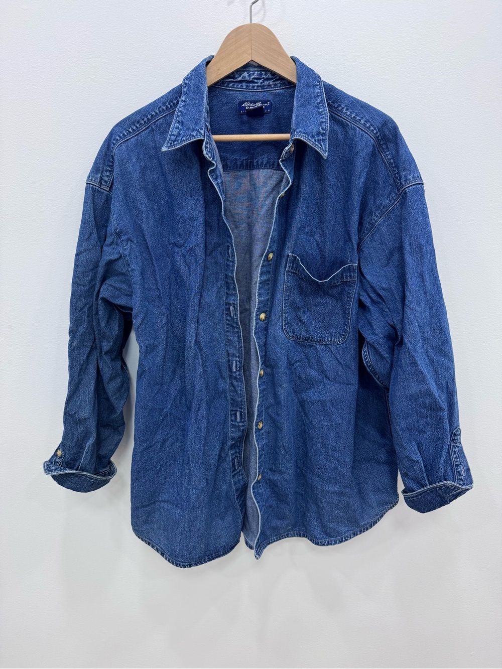 Vintage 90s Eddie Bauer denim long sleeve button down shacket shirt top Sz XXL